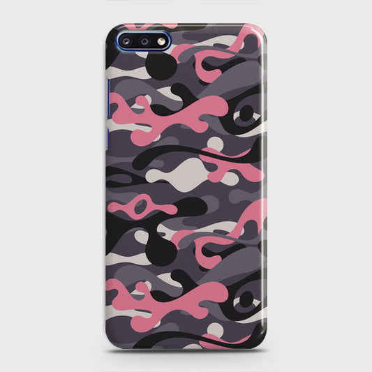 Huawei Y7 Pro 2018 Cover - Camo Series - Pink & Grey Design - Matte Finish - Snap On Hard Case with LifeTime Colors Guarantee