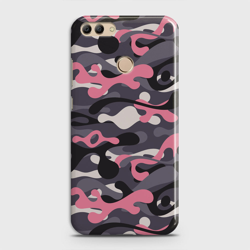 Huawei Y9 2018 Cover - Camo Series - Pink & Grey Design - Matte Finish - Snap On Hard Case with LifeTime Colors Guarantee