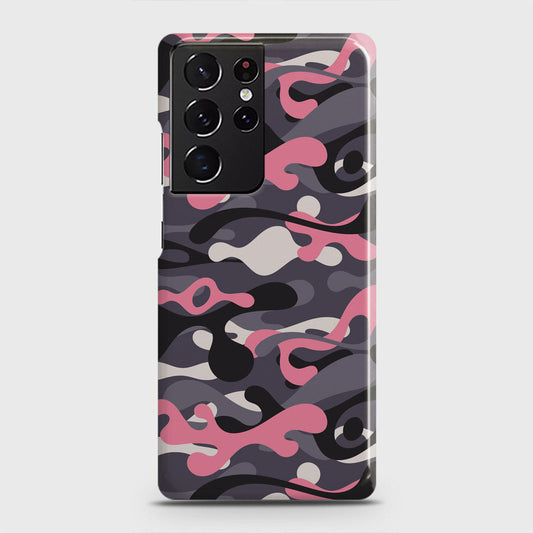 Samsung Galaxy S21 Ultra 5G Cover - Camo Series - Pink & Grey Design - Matte Finish - Snap On Hard Case with LifeTime Colors Guarantee
