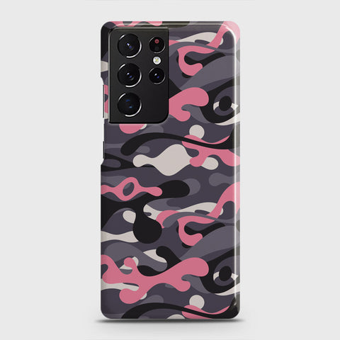 Samsung Galaxy S21 Ultra 5G Cover - Camo Series - Pink & Grey Design - Matte Finish - Snap On Hard Case with LifeTime Colors Guarantee