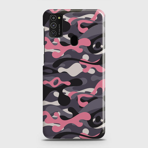 Samsung Galaxy M21 Cover - Camo Series - Pink & Grey Design - Matte Finish - Snap On Hard Case with LifeTime Colors Guarantee