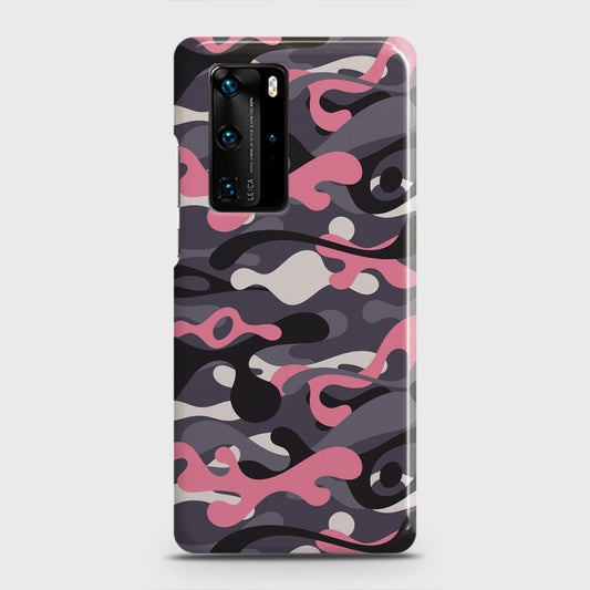 Huawei P40 Pro Cover - Camo Series - Pink & Grey Design - Matte Finish - Snap On Hard Case with LifeTime Colors Guarantee