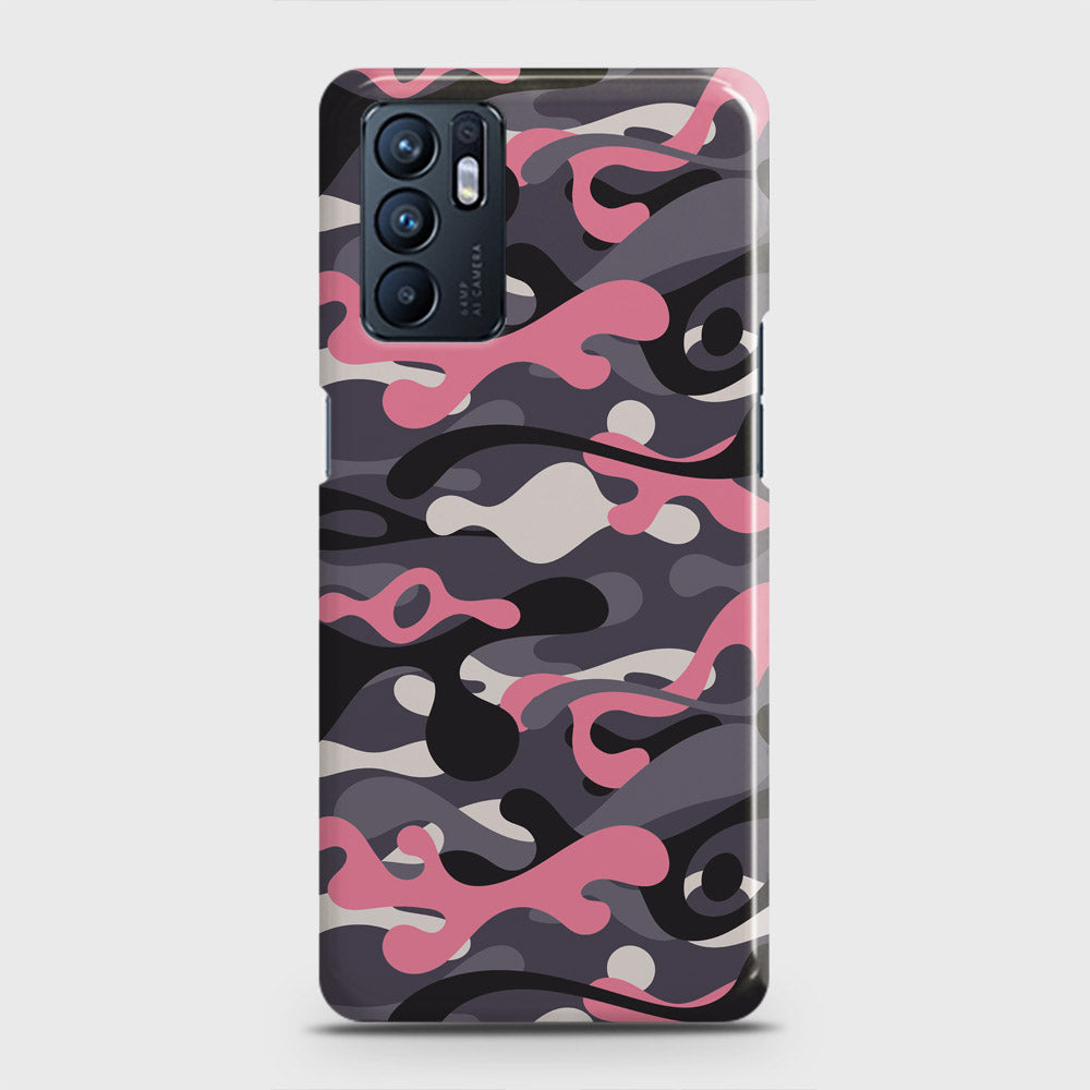 Oppo Reno 6 Cover - Camo Series - Pink & Grey Design - Matte Finish - Snap On Hard Case with LifeTime Colors Guarantee