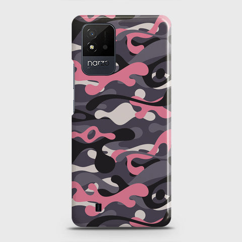 Realme Narzo 50i Cover - Camo Series - Pink & Grey Design - Matte Finish - Snap On Hard Case with LifeTime Colors Guarantee