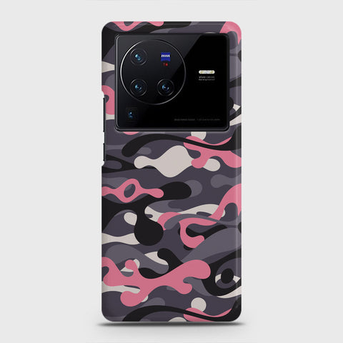 Vivo X80 Cover - Camo Series - Pink & Grey Design - Matte Finish - Snap On Hard Case with LifeTime Colors Guarantee