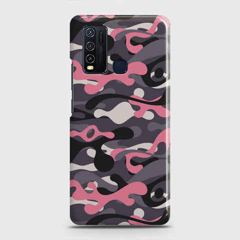 Vivo Y30  Cover - Camo Series - Pink & Grey Design - Matte Finish - Snap On Hard Case with LifeTime Colors Guarantee