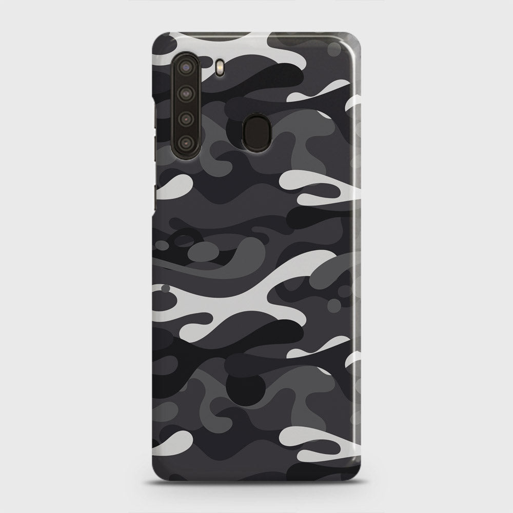Samsung Galaxy A21 Cover - Camo Series - White & Grey Design - Matte Finish - Snap On Hard Case with LifeTime Colors Guarantee