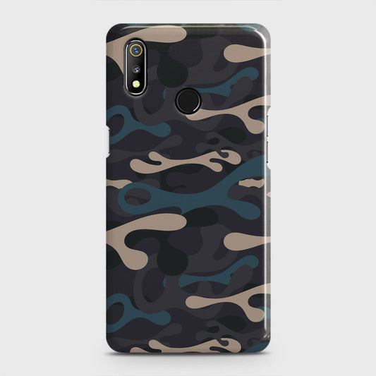 Realme 3 Cover - Camo Series - Blue & Grey Design - Matte Finish - Snap On Hard Case with LifeTime Colors Guarantee