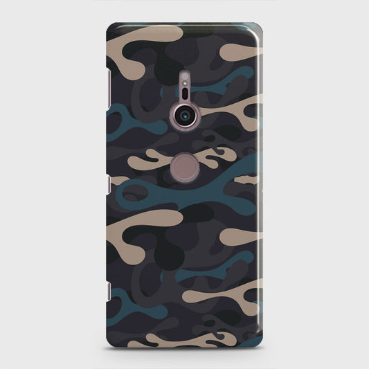 Sony Xperia XZ2 Cover - Camo Series - Blue & Grey Design - Matte Finish - Snap On Hard Case with LifeTime Colors Guarantee