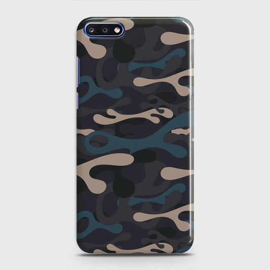Huawei Y7 Pro 2018 Cover - Camo Series - Blue & Grey Design - Matte Finish - Snap On Hard Case with LifeTime Colors Guarantee