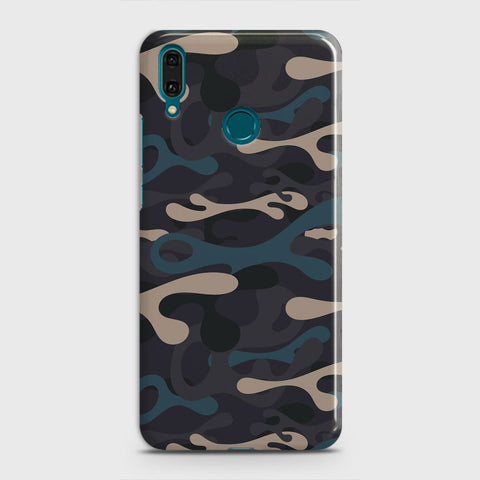 Huawei Y9 2019 Cover - Camo Series - Blue & Grey Design - Matte Finish - Snap On Hard Case with LifeTime Colors Guarantee