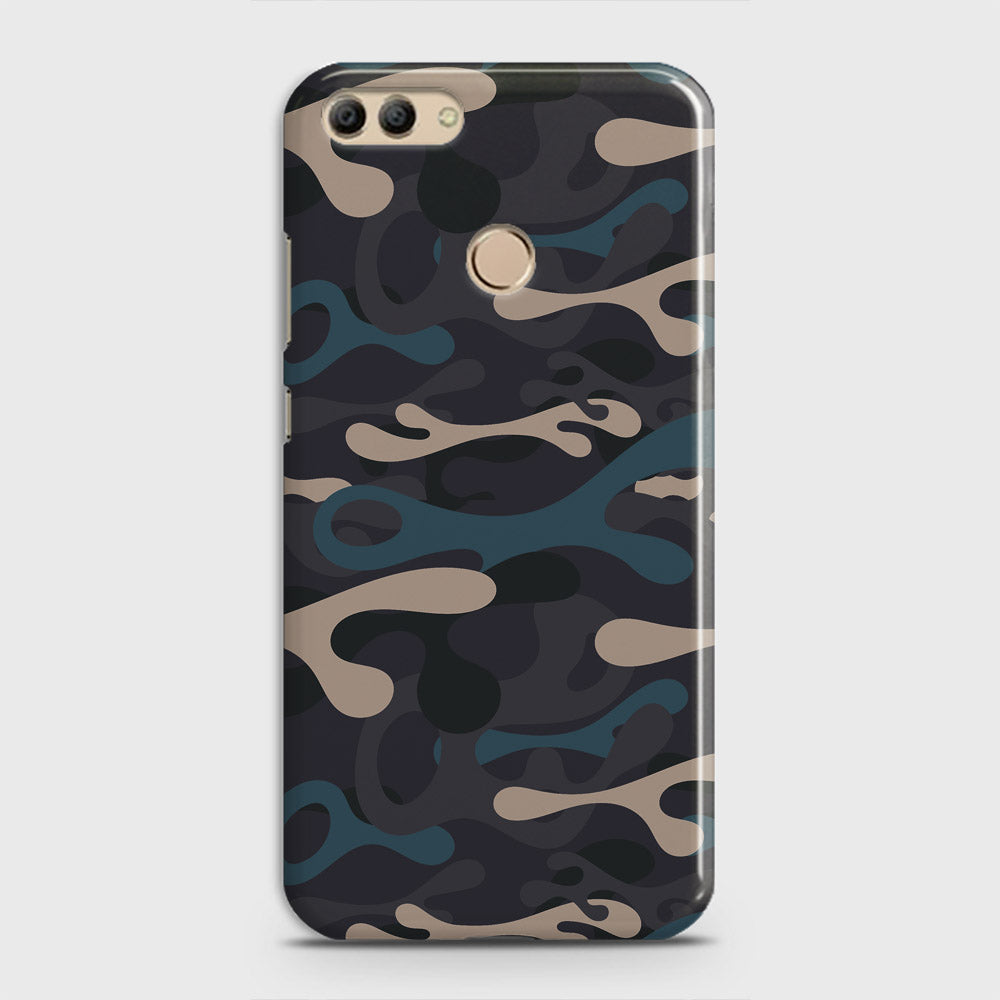 Huawei Y9 2018 Cover - Camo Series - Blue & Grey Design - Matte Finish - Snap On Hard Case with LifeTime Colors Guarantee