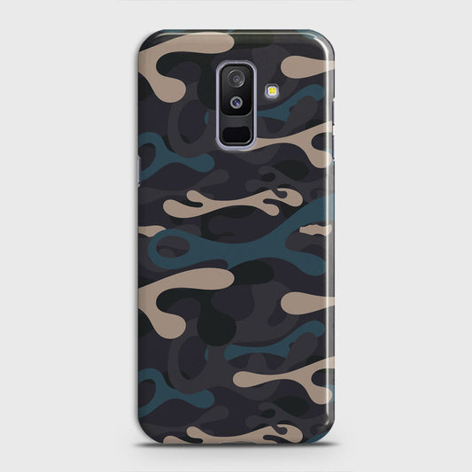 Samsung Galaxy J8 2018 Cover - Camo Series - Blue & Grey Design - Matte Finish - Snap On Hard Case with LifeTime Colors Guarantee
