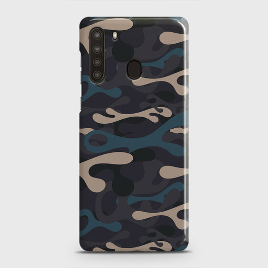 Samsung Galaxy A21 Cover - Camo Series - Blue & Grey Design - Matte Finish - Snap On Hard Case with LifeTime Colors Guarantee