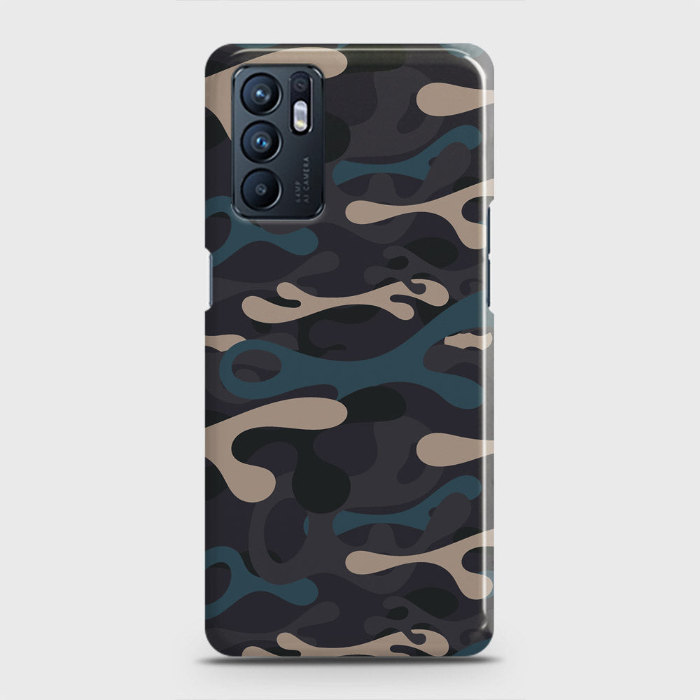Oppo Reno 6 Cover - Camo Series - Blue & Grey Design - Matte Finish - Snap On Hard Case with LifeTime Colors Guarantee