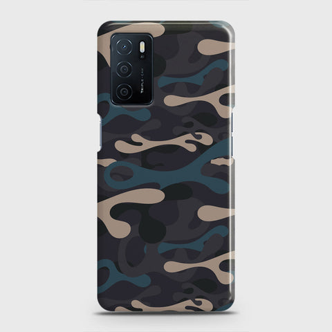 Oppo A16 Cover - Camo Series - Blue & Grey Design - Matte Finish - Snap On Hard Case with LifeTime Colors Guarantee