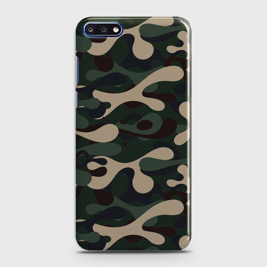 Huawei Y7 Pro 2018 Cover - Camo Series - Dark Green Design - Matte Finish - Snap On Hard Case with LifeTime Colors Guarantee