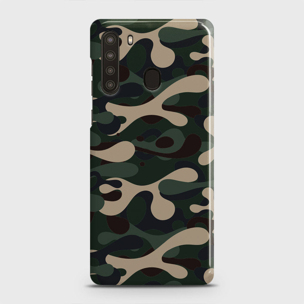 Samsung Galaxy A21 Cover - Camo Series - Dark Green Design - Matte Finish - Snap On Hard Case with LifeTime Colors Guarantee