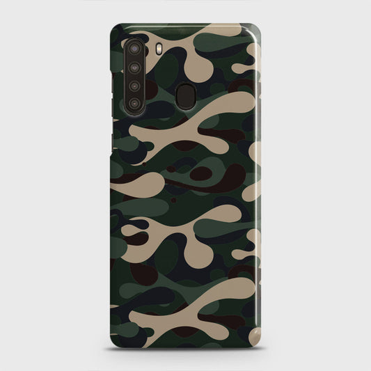 Samsung Galaxy A21 Cover - Camo Series - Dark Green Design - Matte Finish - Snap On Hard Case with LifeTime Colors Guarantee