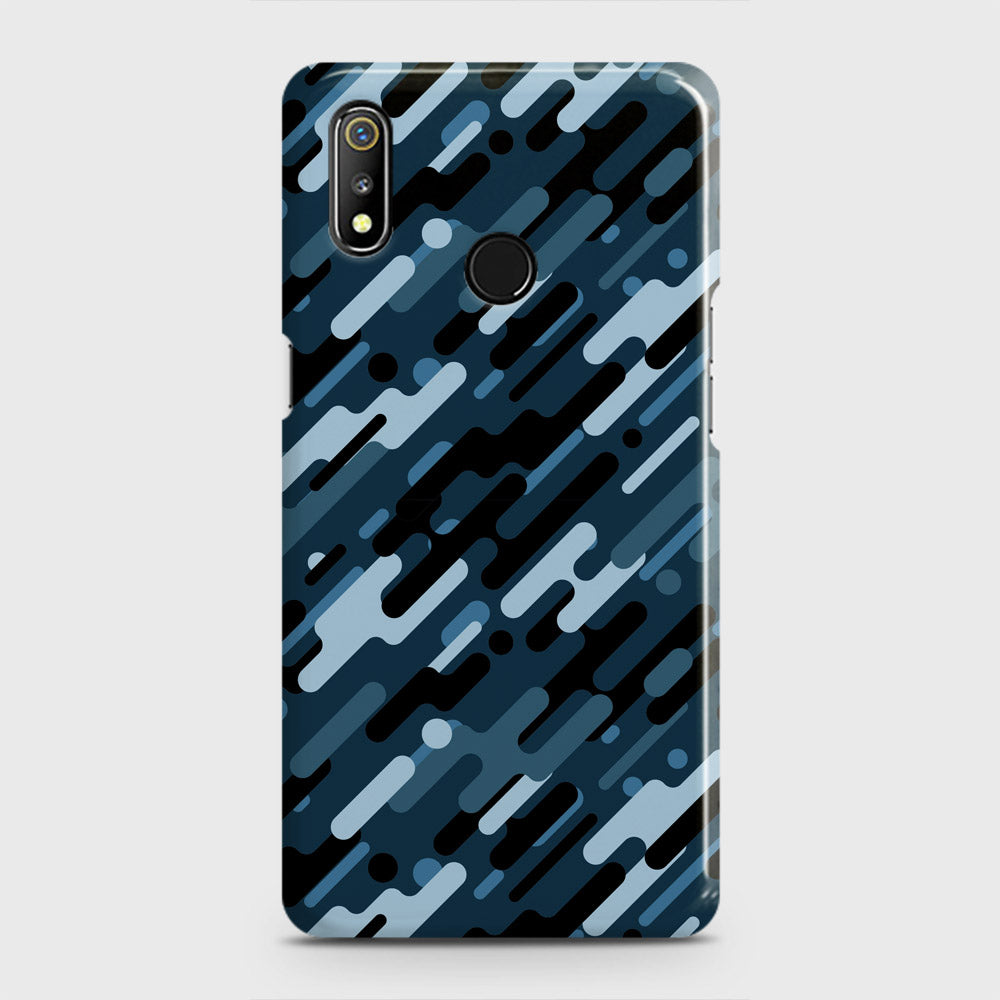 Realme 3 Cover - Camo Series 3 - Black & Blue Design - Matte Finish - Snap On Hard Case with LifeTime Colors Guarantee