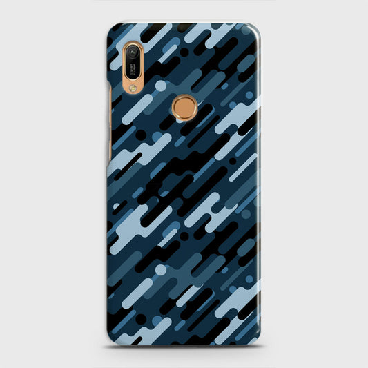 Huawei Y6 2019 Cover - Camo Series 3 - Black & Blue Design - Matte Finish - Snap On Hard Case with LifeTime Colors Guarantee