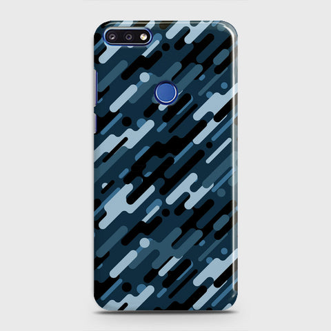 Huawei Y7 Prime 2018 Cover - Camo Series 3 - Black & Blue Design - Matte Finish - Snap On Hard Case with LifeTime Colors Guarantee