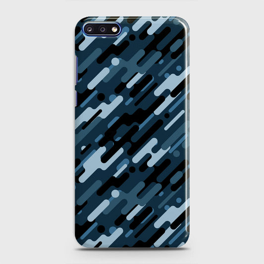 Huawei Y7 Pro 2018 Cover - Camo Series 3 - Black & Blue Design - Matte Finish - Snap On Hard Case with LifeTime Colors Guarantee