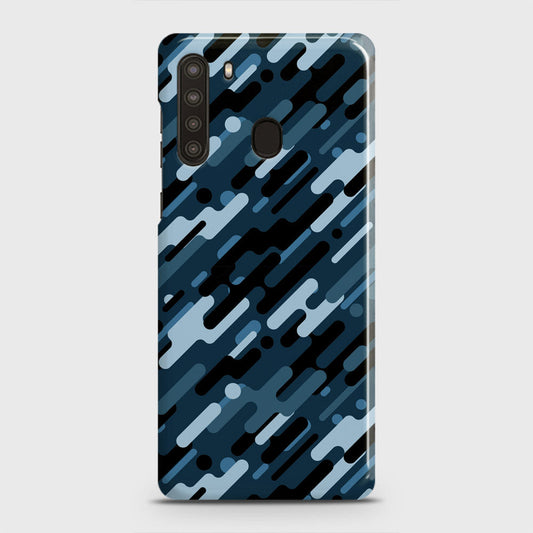 Samsung Galaxy A21 Cover - Camo Series 3 - Black & Blue Design - Matte Finish - Snap On Hard Case with LifeTime Colors Guarantee