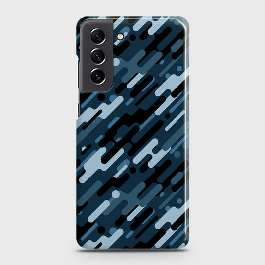 Samsung Galaxy S21 FE 5G Cover - Camo Series 3 - Black & Blue Design - Matte Finish - Snap On Hard Case with LifeTime Colors Guarantee