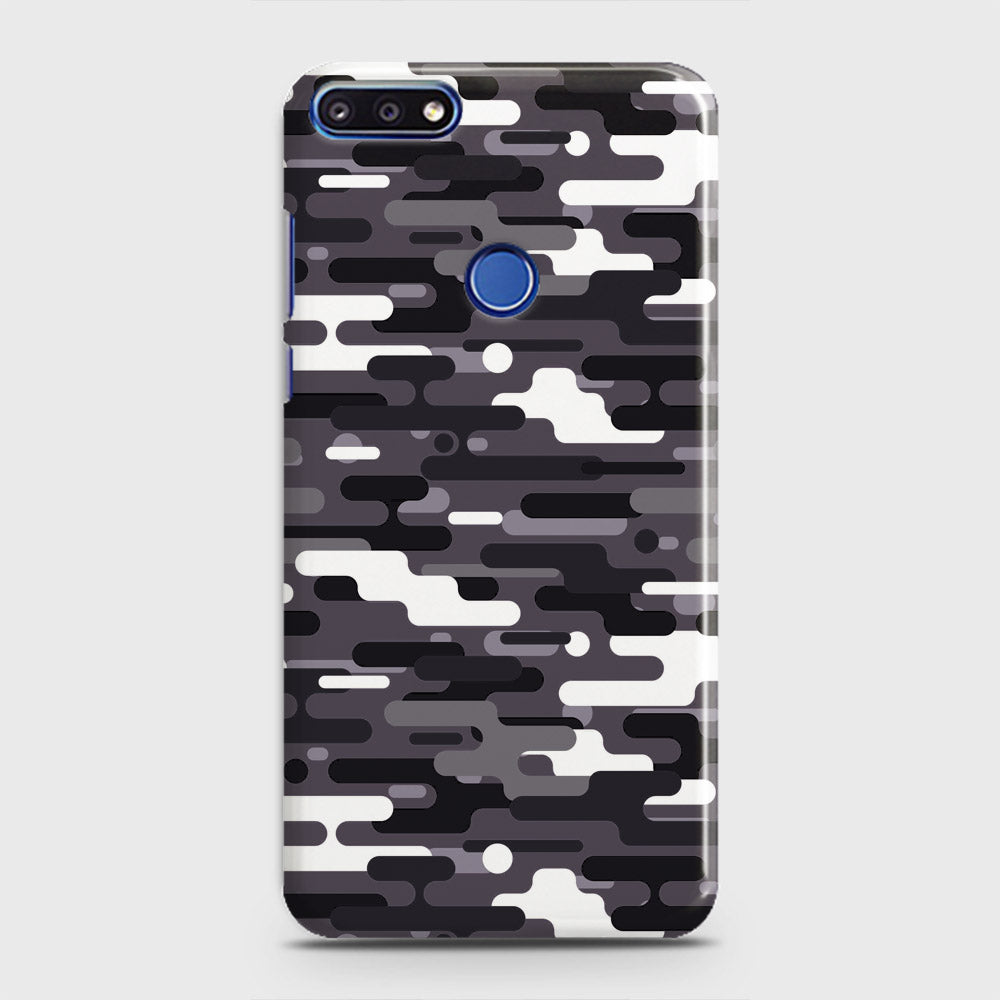 Huawei Y7 Prime 2018 Cover - Camo Series 2 - Black & White Design - Matte Finish - Snap On Hard Case with LifeTime Colors Guarantee