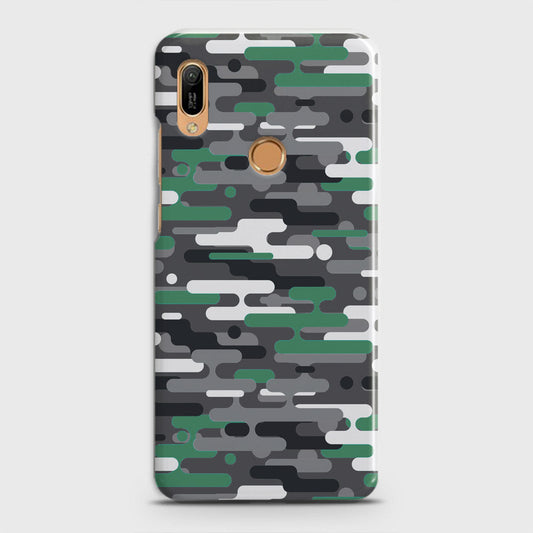 Huawei Y6 2019 Cover - Camo Series 2 - Green & Grey Design - Matte Finish - Snap On Hard Case with LifeTime Colors Guarantee