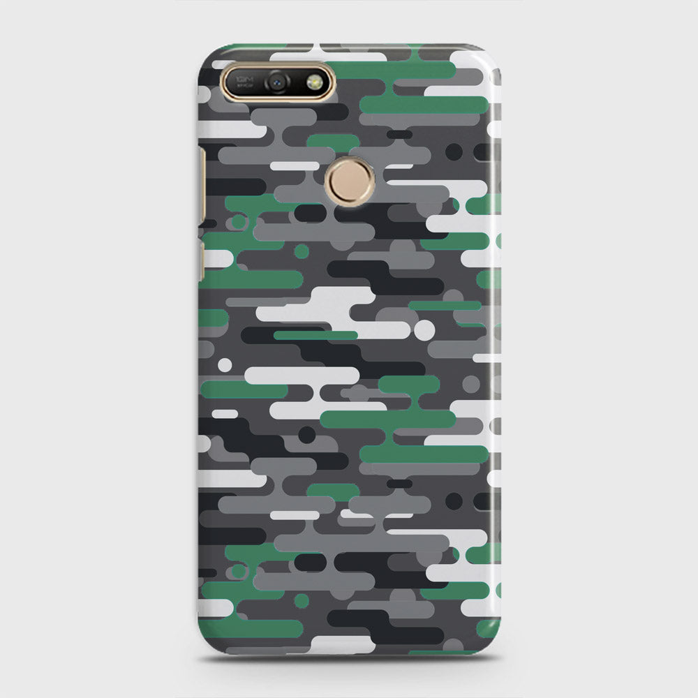 Huawei Y7 2018 Cover - Camo Series 2 - Green & Grey Design - Matte Finish - Snap On Hard Case with LifeTime Colors Guarantee