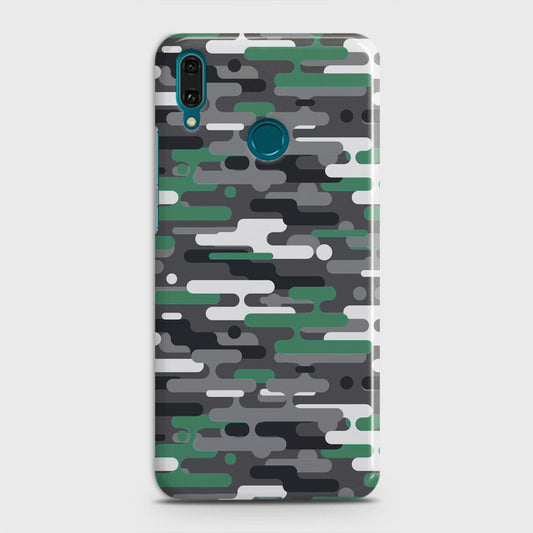 Huawei Y9 2019 Cover - Camo Series 2 - Green & Grey Design - Matte Finish - Snap On Hard Case with LifeTime Colors Guarantee