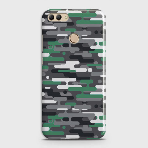 Huawei Y9 2018 Cover - Camo Series 2 - Green & Grey Design - Matte Finish - Snap On Hard Case with LifeTime Colors Guarantee