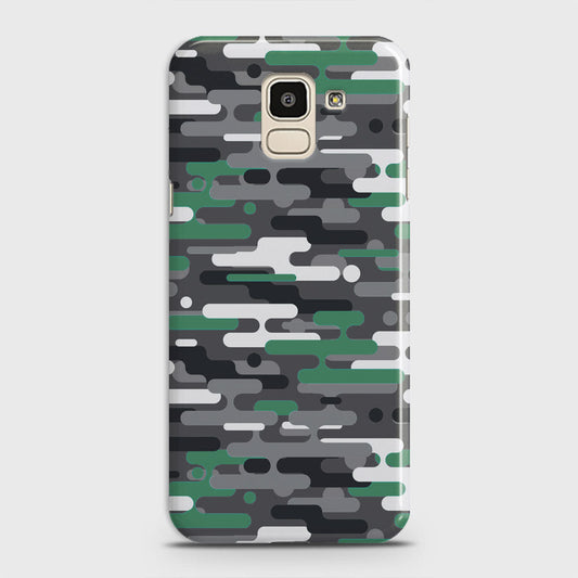 Samsung Galaxy J6 2018 Cover - Camo Series 2 - Green & Grey Design - Matte Finish - Snap On Hard Case with LifeTime Colors Guarantee