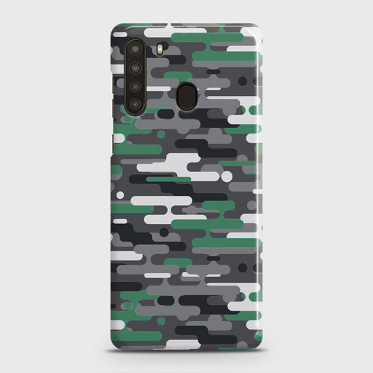 Samsung Galaxy A21 Cover - Camo Series 2 - Green & Grey Design - Matte Finish - Snap On Hard Case with LifeTime Colors Guarantee