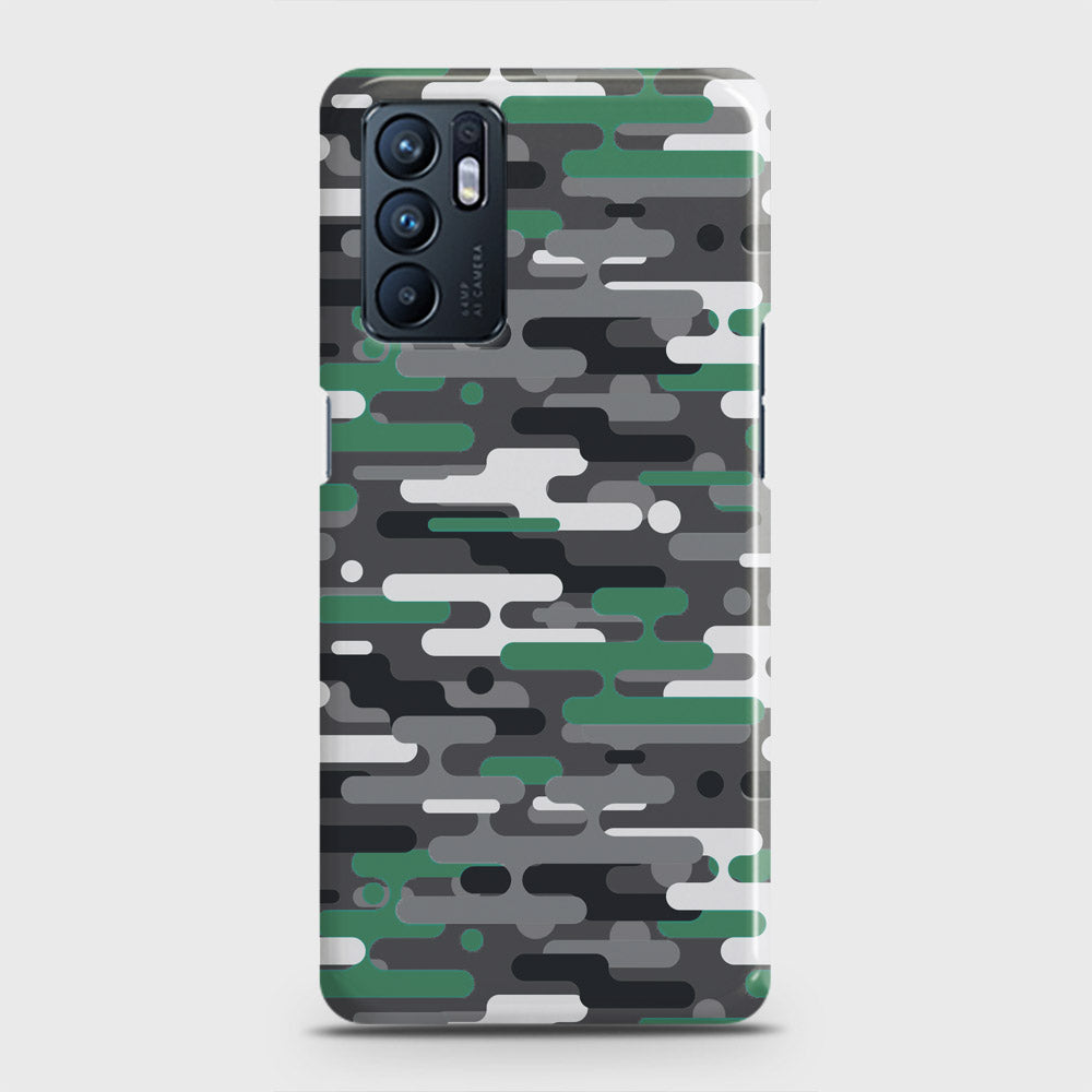 Oppo Reno 6 Cover - Camo Series 2 - Green & Grey Design - Matte Finish - Snap On Hard Case with LifeTime Colors Guarantee