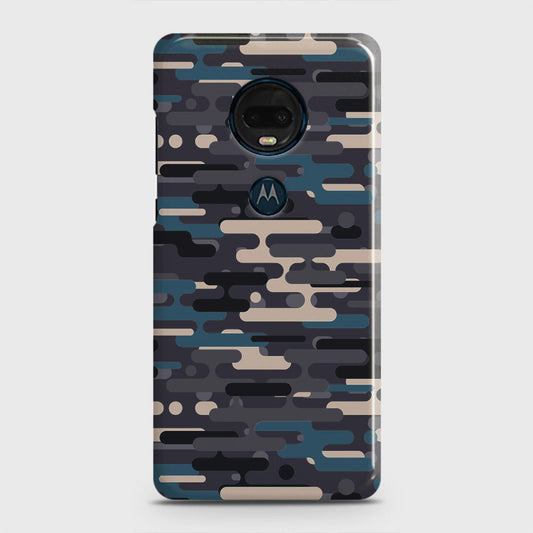 Motorola Moto G7 Plus Cover - Camo Series 2 - Blue & Grey Design - Matte Finish - Snap On Hard Case with LifeTime Colors Guarantee
