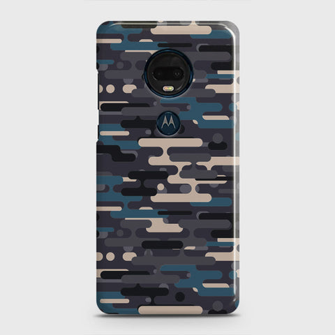 Motorola Moto G7 Plus Cover - Camo Series 2 - Blue & Grey Design - Matte Finish - Snap On Hard Case with LifeTime Colors Guarantee