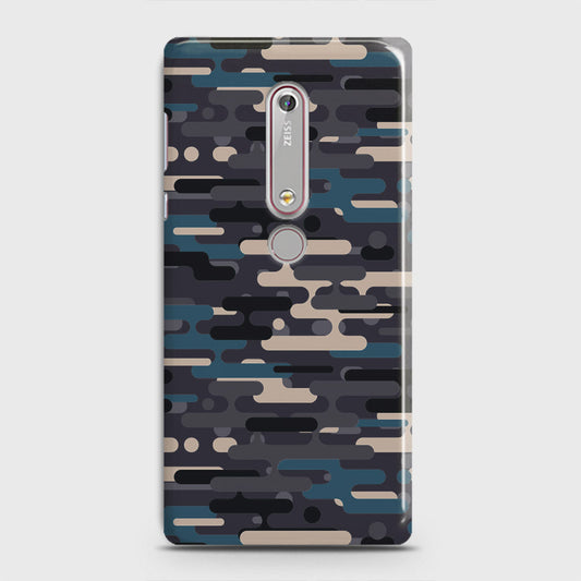 Nokia 6.1 Cover - Camo Series 2 - Blue & Grey Design - Matte Finish - Snap On Hard Case with LifeTime Colors Guarantee