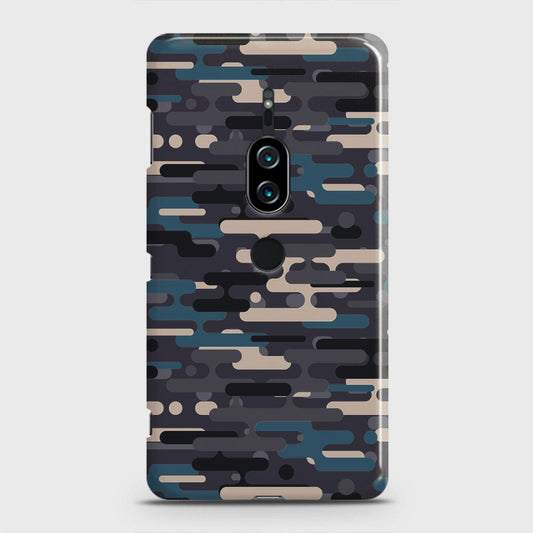 Sony Xperia XZ2 Premium Cover - Camo Series 2 - Blue & Grey Design - Matte Finish - Snap On Hard Case with LifeTime Colors Guarantee