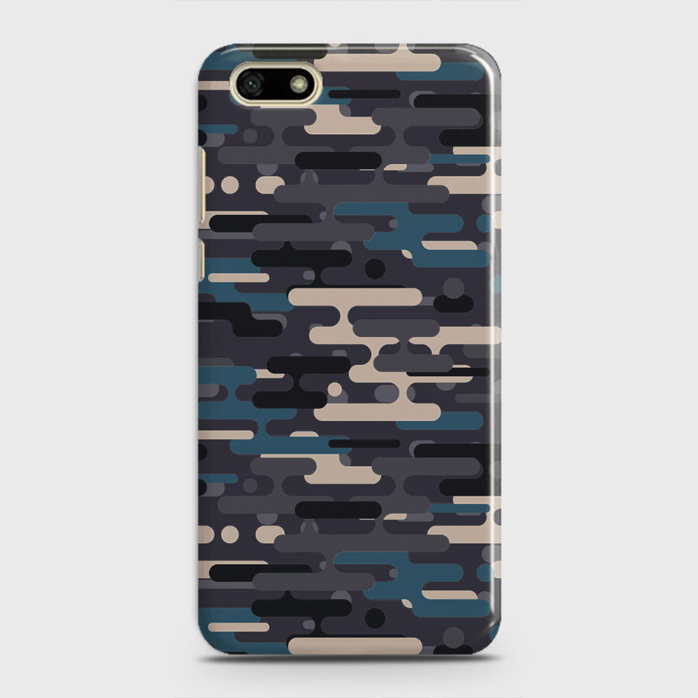 Huawei Y5 Prime 2018 Cover - Camo Series 2 - Blue & Grey Design - Matte Finish - Snap On Hard Case with LifeTime Colors Guarantee