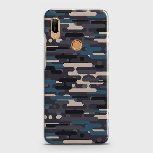 Huawei Y6 2019 Cover - Camo Series 2 - Blue & Grey Design - Matte Finish - Snap On Hard Case with LifeTime Colors Guarantee