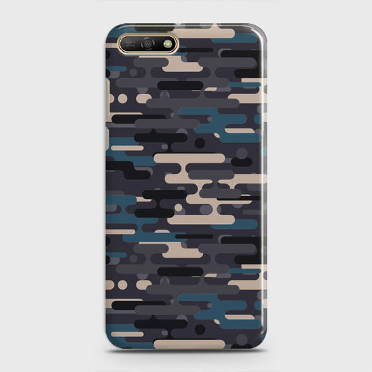 Huawei Y6 2018 Cover - Camo Series 2 - Blue & Grey Design - Matte Finish - Snap On Hard Case with LifeTime Colors Guarantee