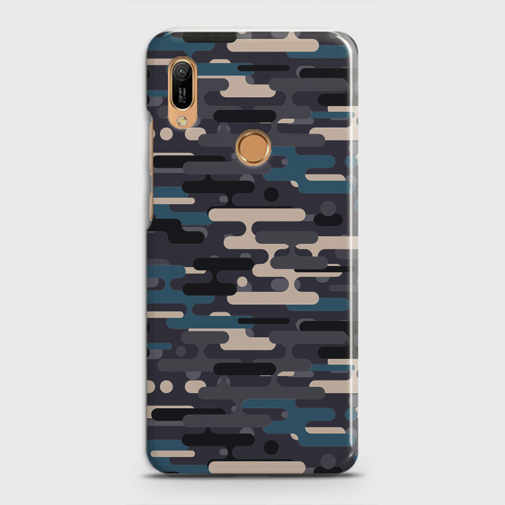 Huawei Y6 Prime 2019 Cover - Camo Series 2 - Blue & Grey Design - Matte Finish - Snap On Hard Case with LifeTime Colors Guarantee
