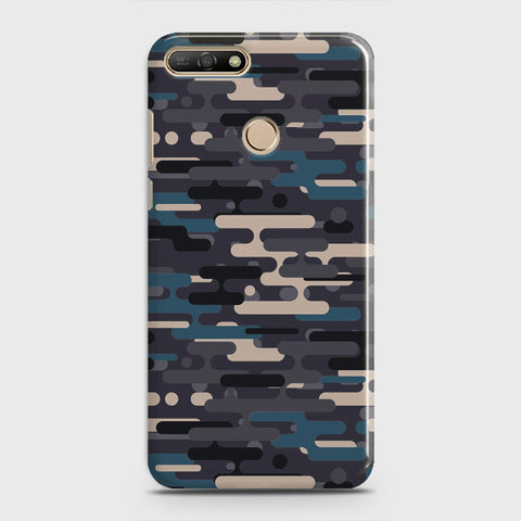 Huawei Y7 2018 Cover - Camo Series 2 - Blue & Grey Design - Matte Finish - Snap On Hard Case with LifeTime Colors Guarantee