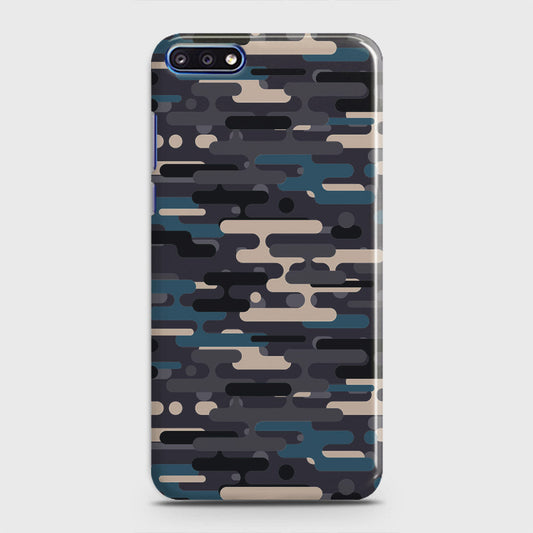 Huawei Y7 Pro 2018 Cover - Camo Series 2 - Blue & Grey Design - Matte Finish - Snap On Hard Case with LifeTime Colors Guarantee