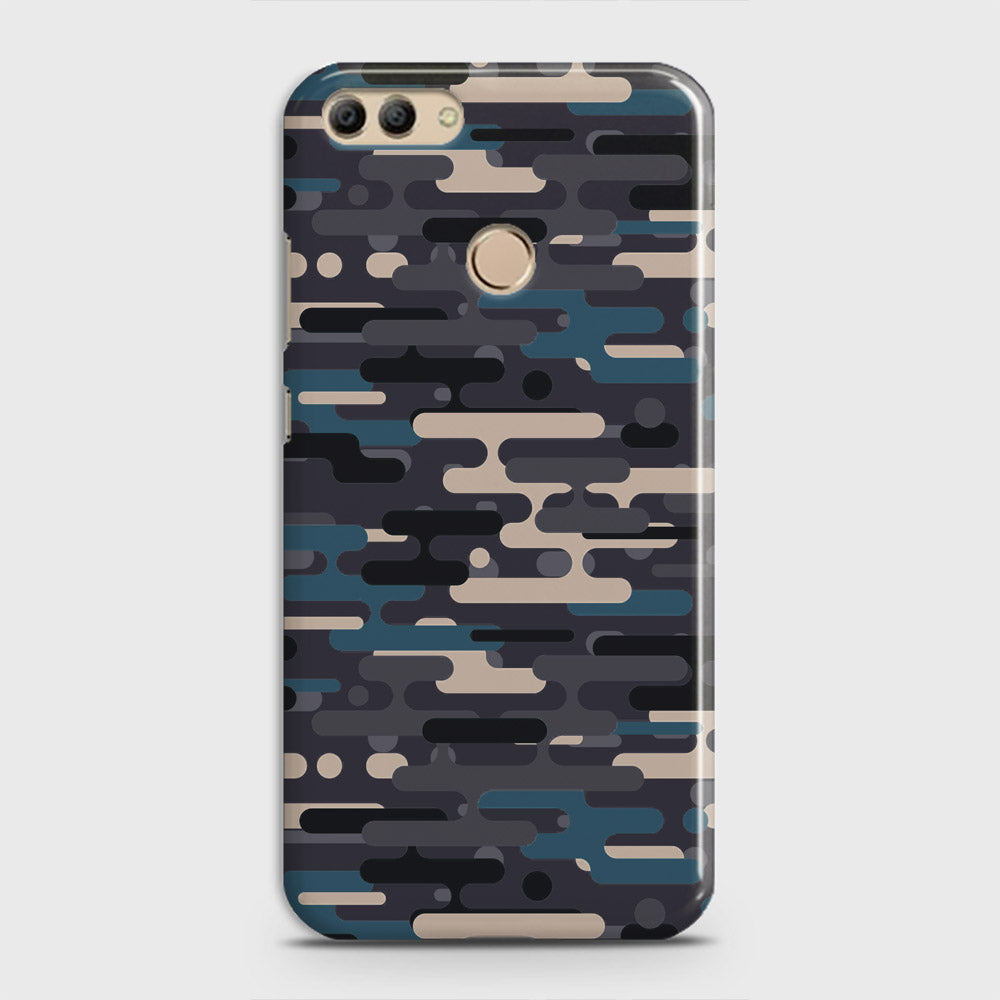 Huawei Y9 2018 Cover - Camo Series 2 - Blue & Grey Design - Matte Finish - Snap On Hard Case with LifeTime Colors Guarantee