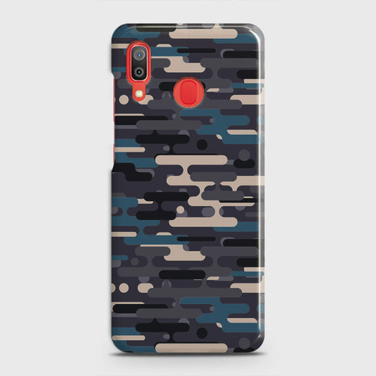 Samsung Galaxy A20 Cover - Camo Series 2 - Blue & Grey Design - Matte Finish - Snap On Hard Case with LifeTime Colors Guarantee