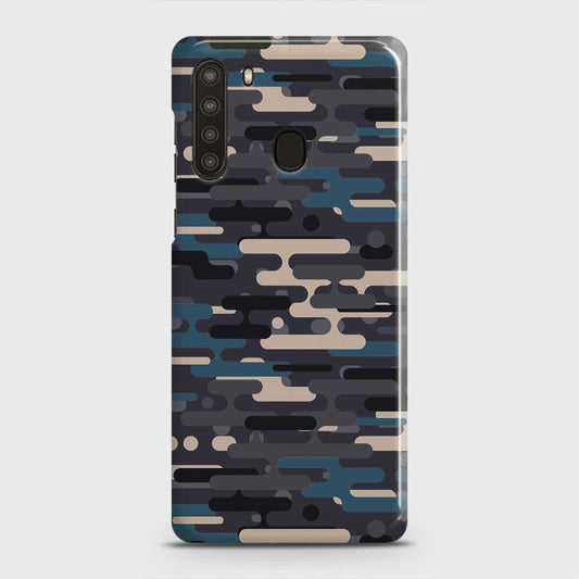 Samsung Galaxy A21 Cover - Camo Series 2 - Blue & Grey Design - Matte Finish - Snap On Hard Case with LifeTime Colors Guarantee